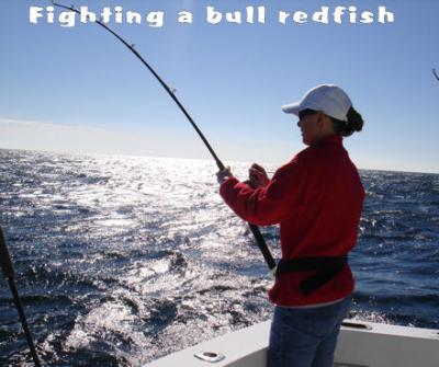 Fighting a redfish off Orange Beach, Alabama